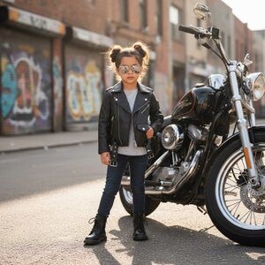 Harley Davidson unisex child girl boy black faux leather moto jacket small 8-10